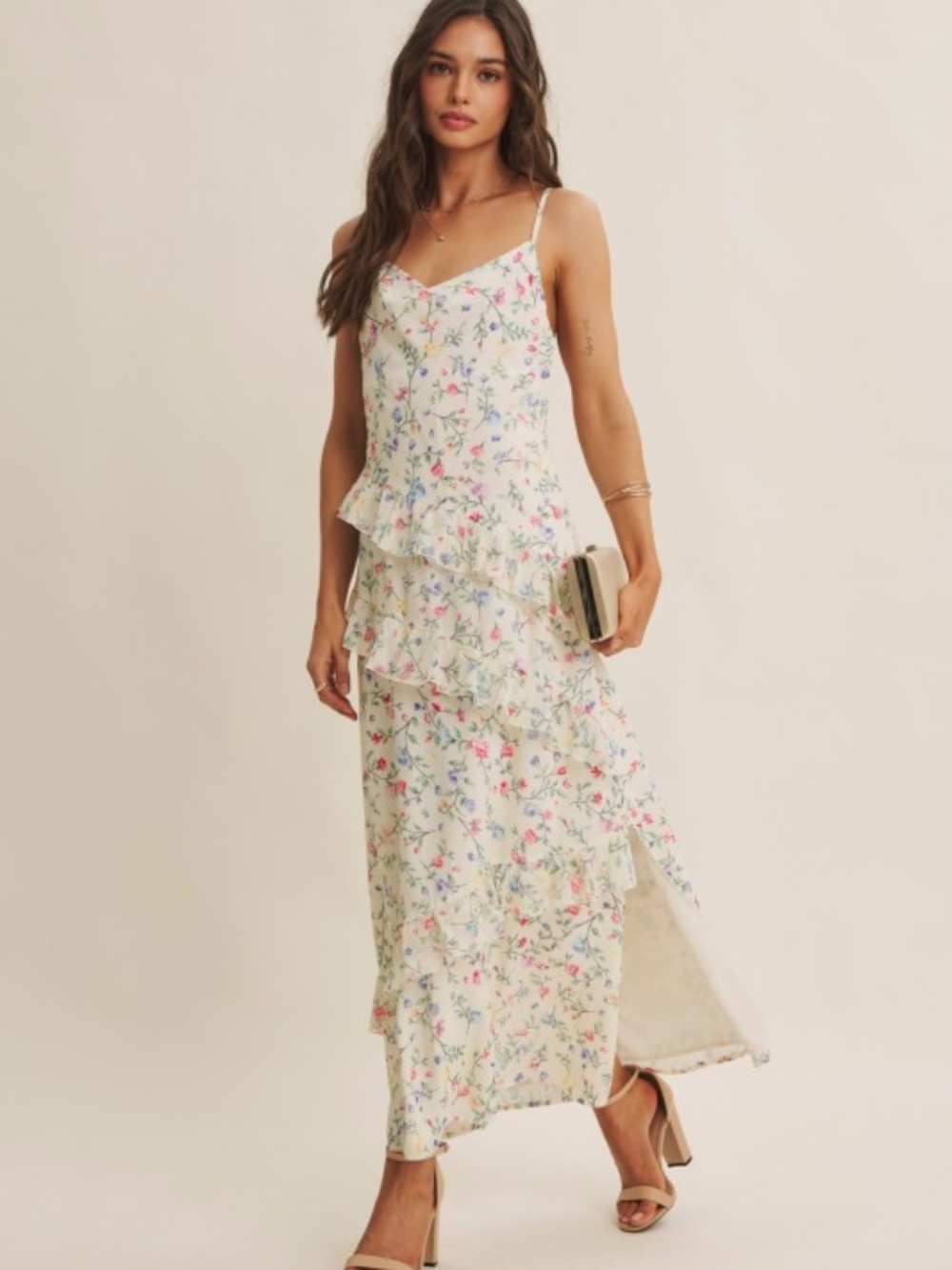 Floral Fantasy Asymmetrical Ruffled Maxi Dress